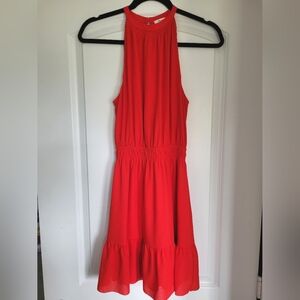 Aritzia Wilfred Effet Mini Red Dress Halter Tiered Size XS